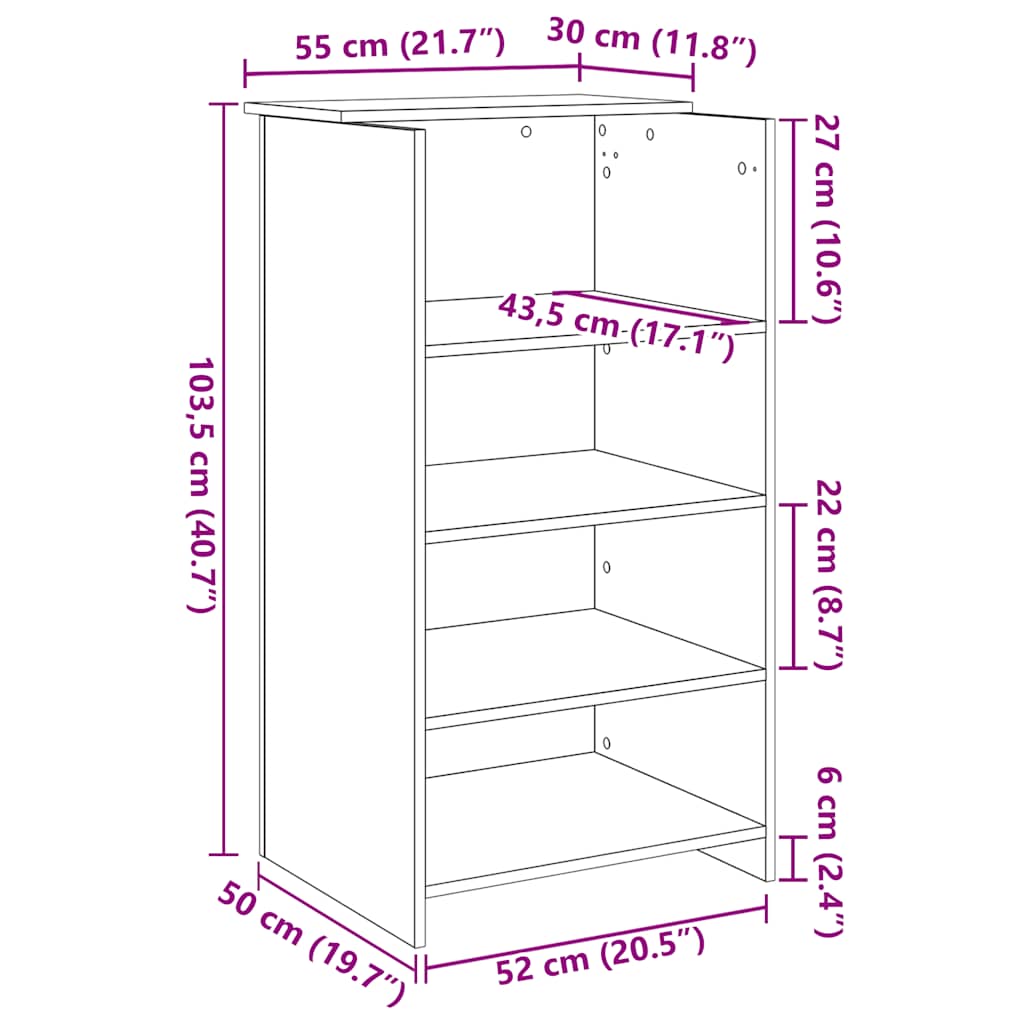 Receptiebalie 55x50x103,5 cm bewerkt hout gerookt eikenkleurig