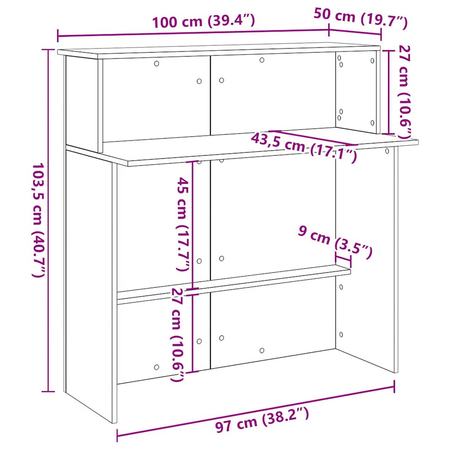 Receptiebalie 100x50x103,5 cm bewerkt hout zwart