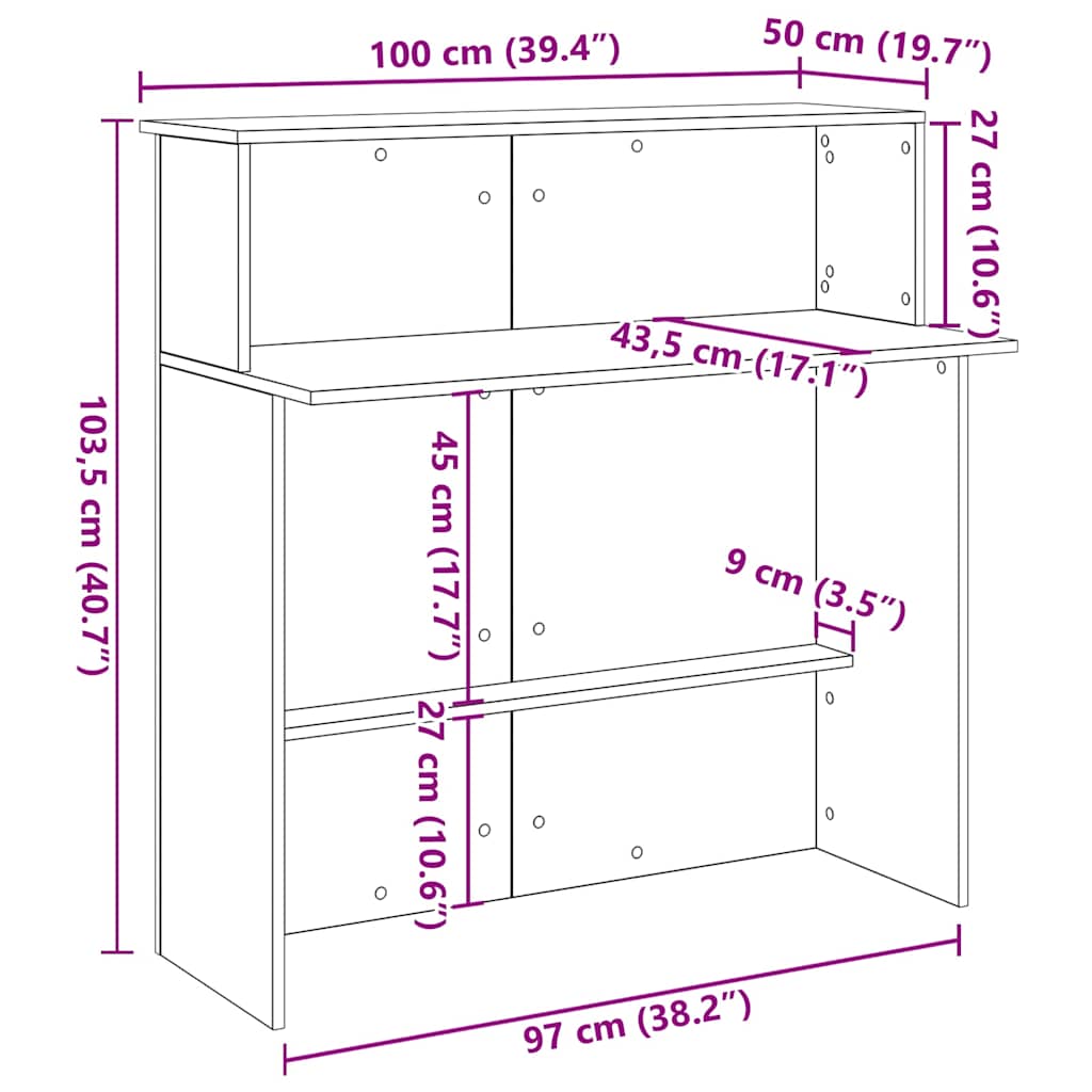 Receptiebalie 100x50x103,5 cm bewerkt hout gerookt eikenkleurig