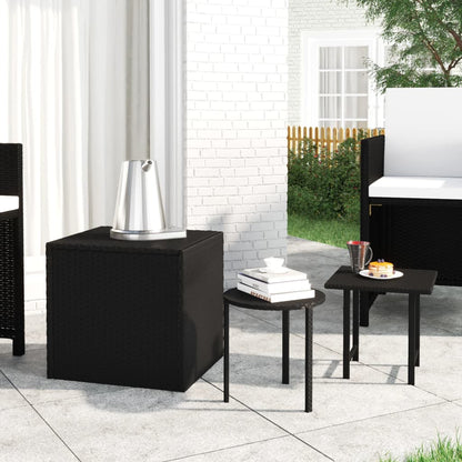 Tuinbijzettafels 3 St Poly Rattan Zwart
