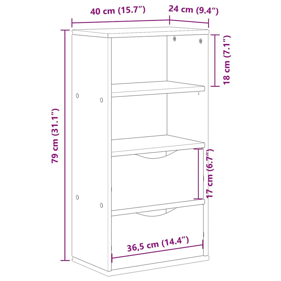 Bijzetkast met lades 40x24x79 cm massief grenenhout