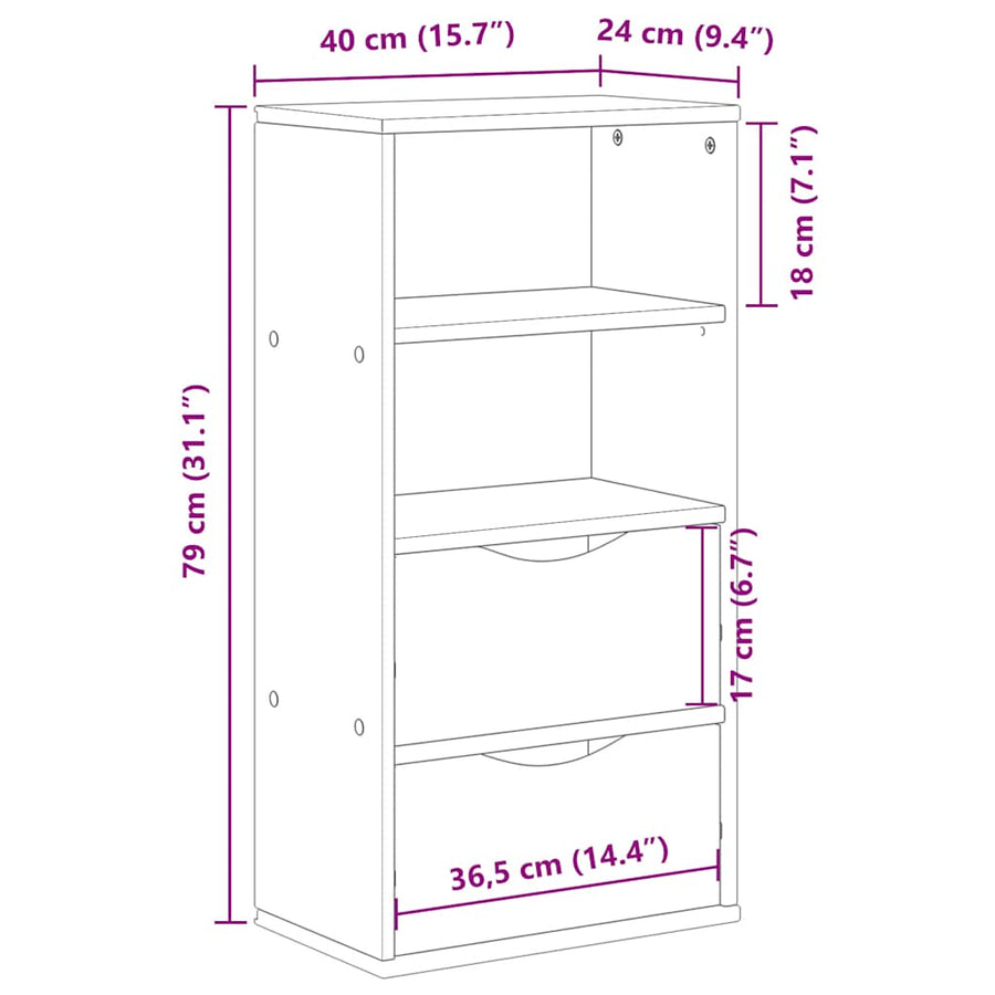 Bijzetkast met lades ODDA 40x24x79 cm massief grenenhout wit
