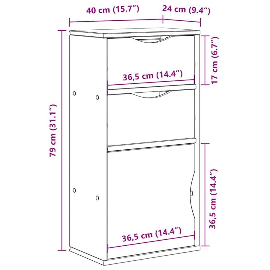 Bijzetkast met lades ODDA 40x24x79 cm massief grenenhout