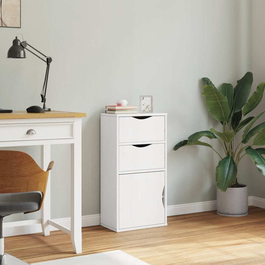 Bijzetkast met lades ODDA wit 40x24x79 cm massief grenenhout