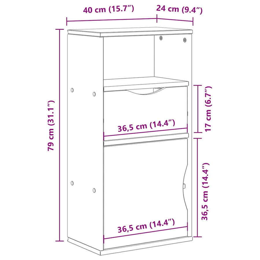Bijzetkast met lade ODDA 40x24x79 cm massief grenenhout