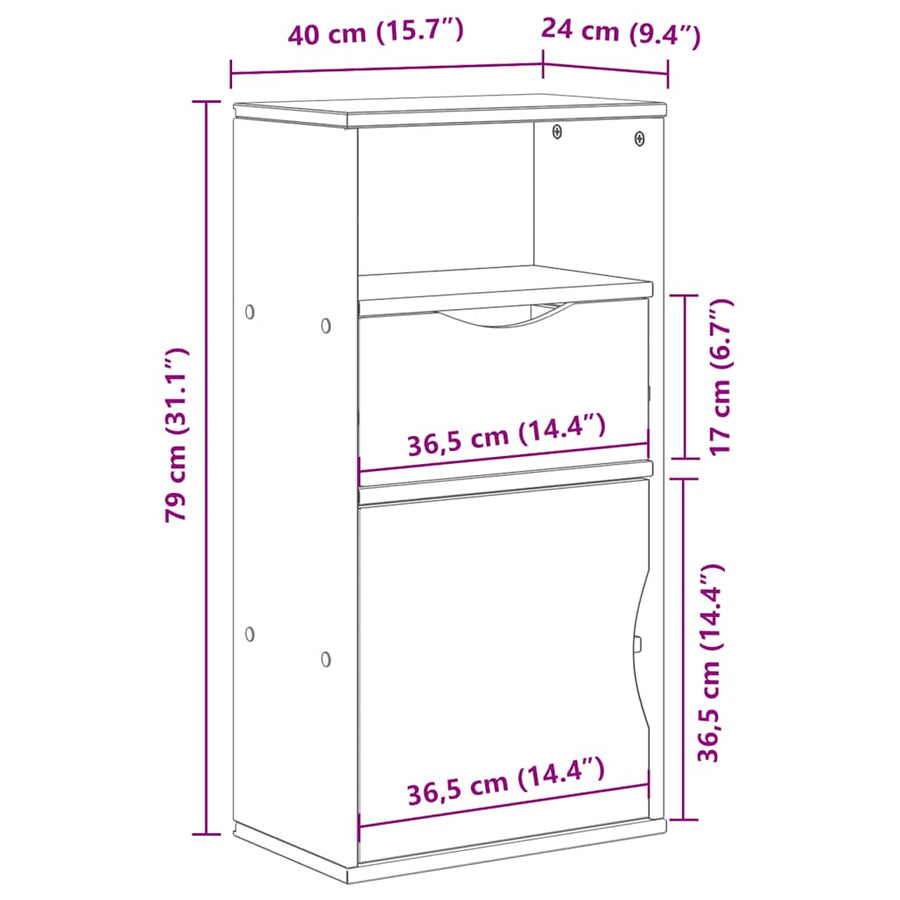 Bijzetkast met lade ODDA 40x24x79 cm massief grenenhout wit