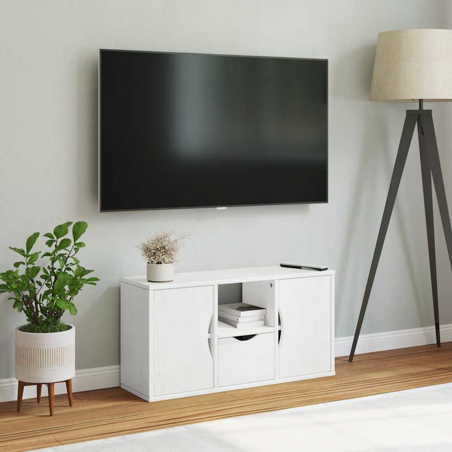 Tv-meubel met lade ODDA 79x24x40 cm massief grenenhout wit