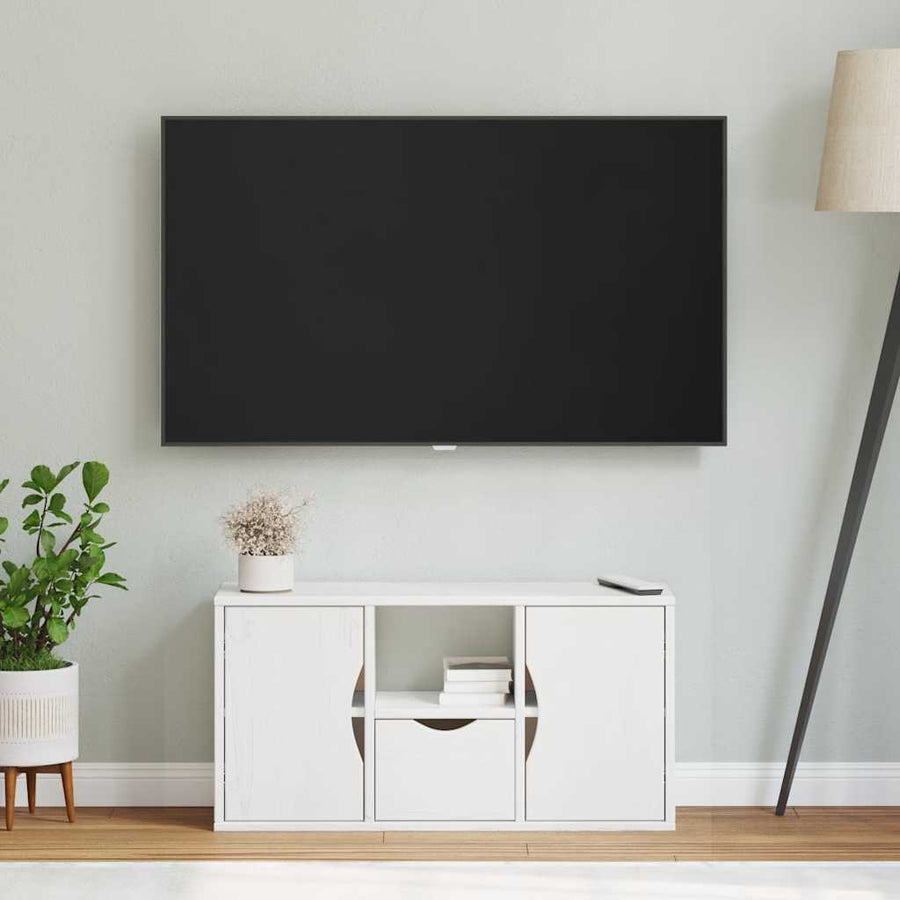 Tv-meubel met lade ODDA 79x24x40 cm massief grenenhout wit