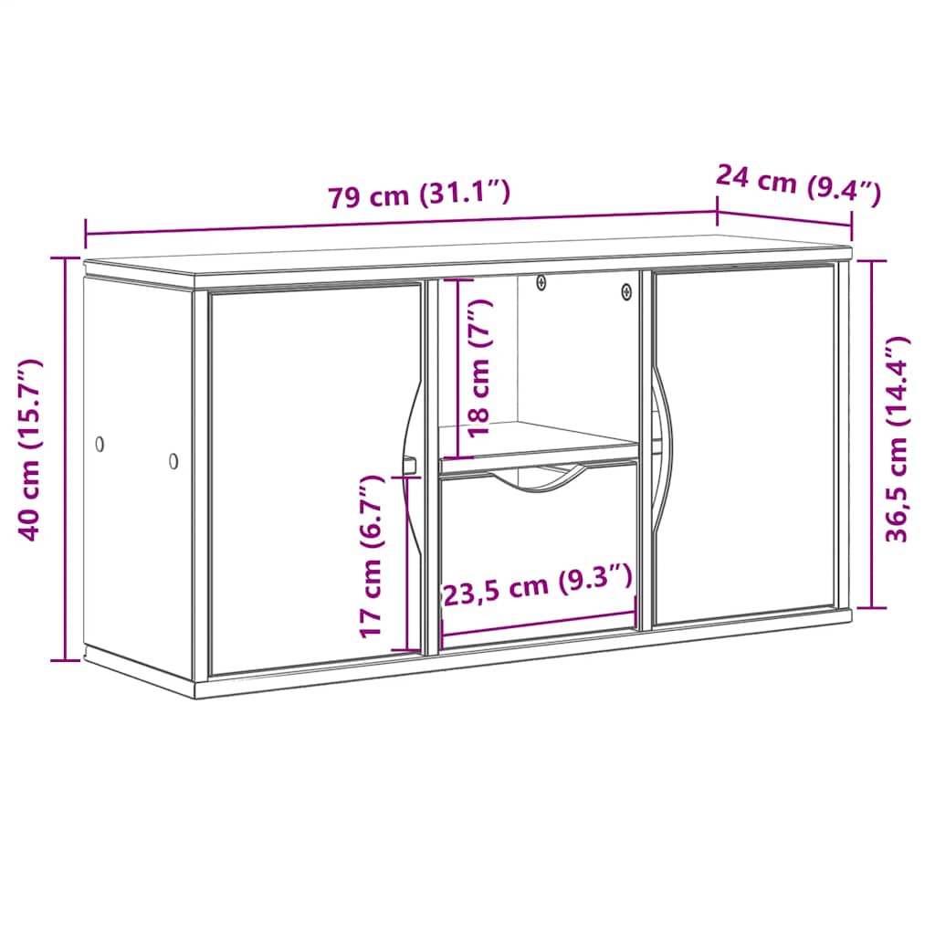 Tv-meubel met lade ODDA 79x24x40 cm massief grenenhout wit