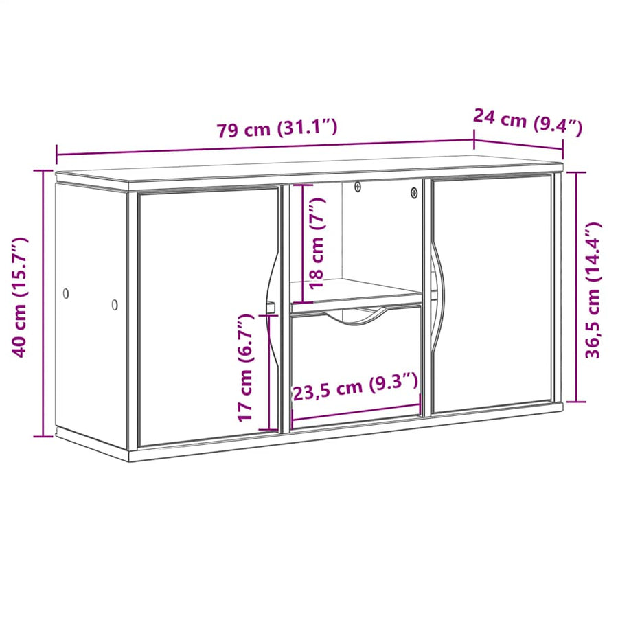 Tv-meubel met lade ODDA 79x24x40 cm massief grenenhout wit