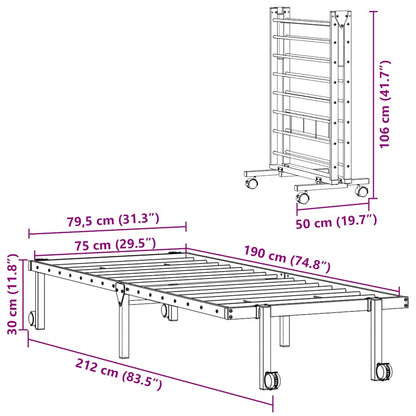 Bedframe zonder matras opvouwbaar 75x190 cm staal zwart