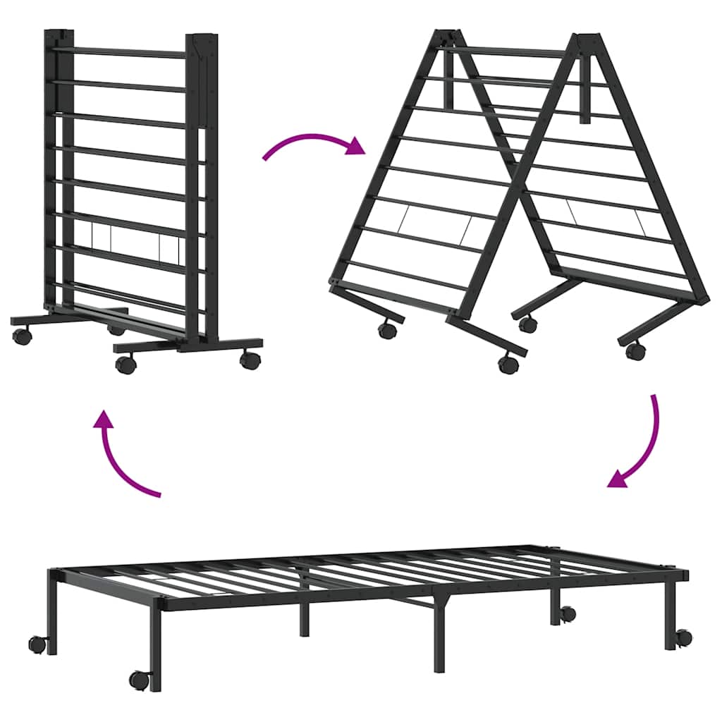 Bedframe zonder matras opvouwbaar 75x190 cm staal zwart