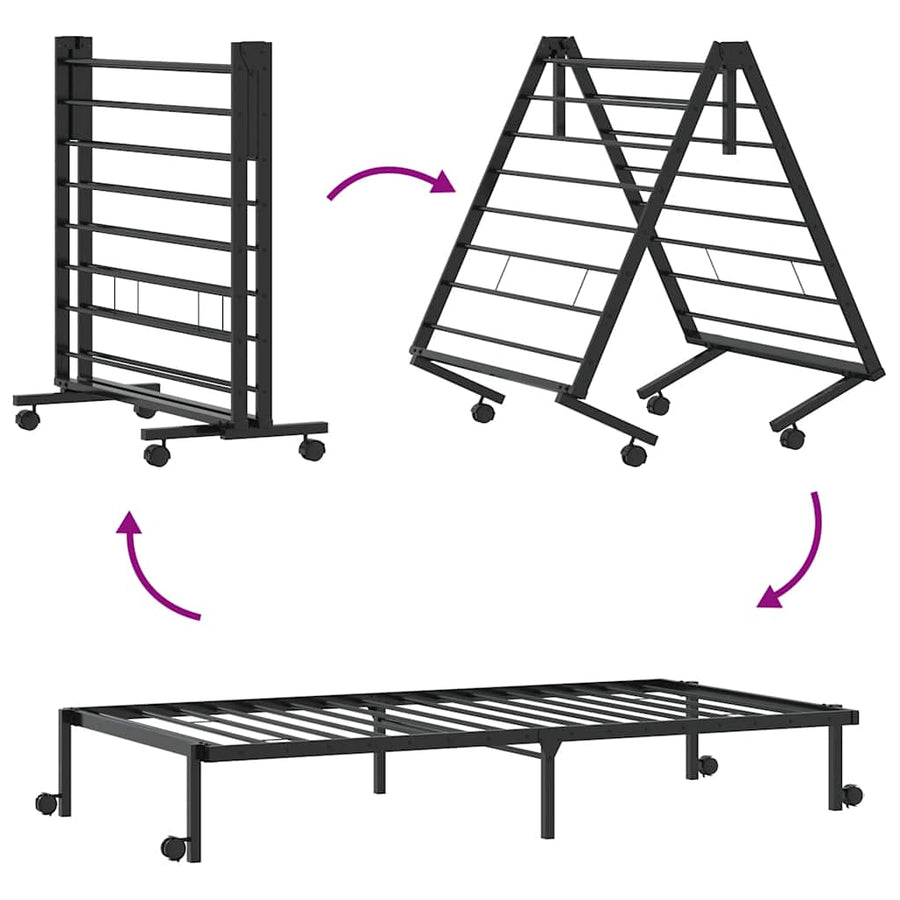 Bedframe zonder matras opvouwbaar 75x190 cm staal zwart