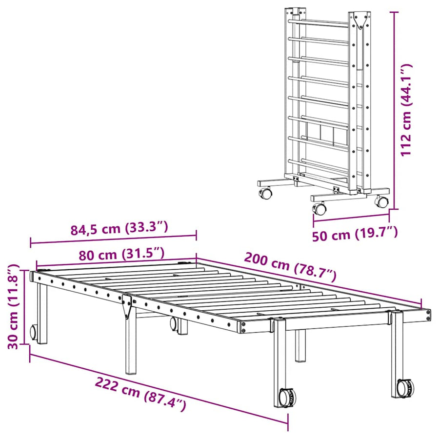Bedframe zonder matras opvouwbaar 80x200 cm staal zwart