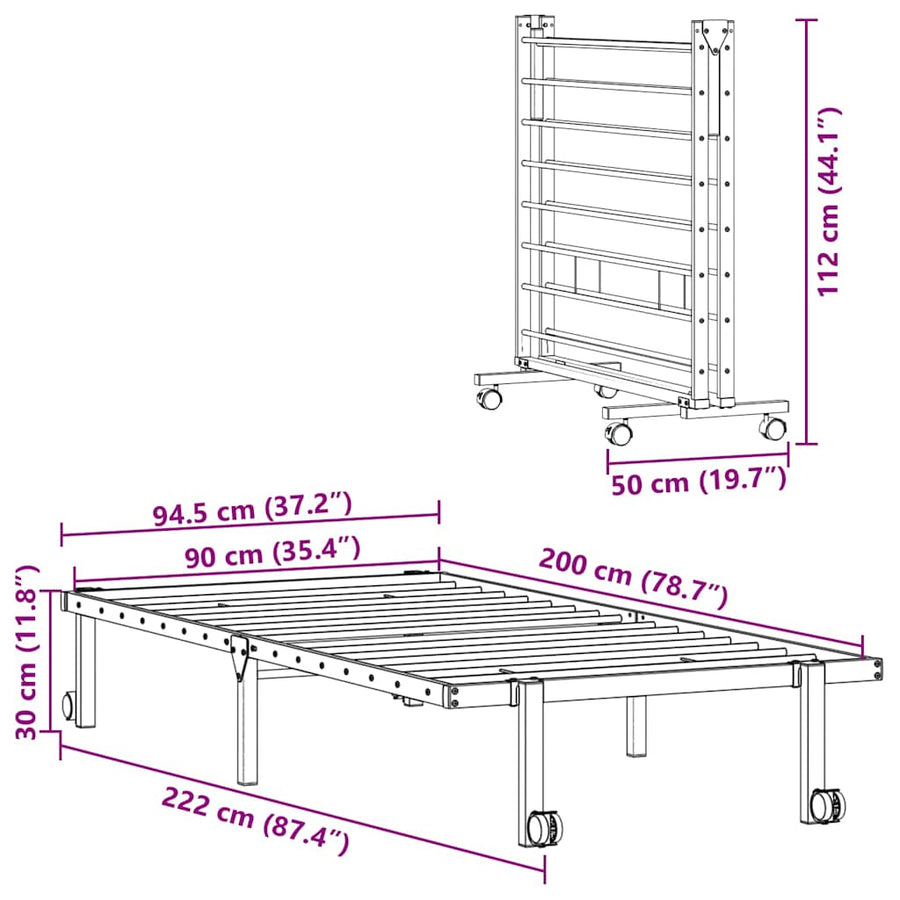 Bedframe zonder matras opvouwbaar 90x200 cm staal zwart