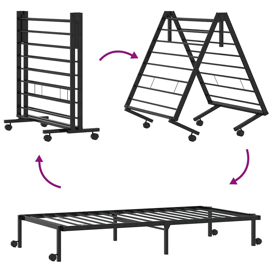 Bedframe zonder matras opvouwbaar 90x200 cm staal zwart