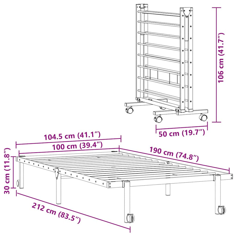 Bedframe zonder matras opvouwbaar 100x190 cm staal wit