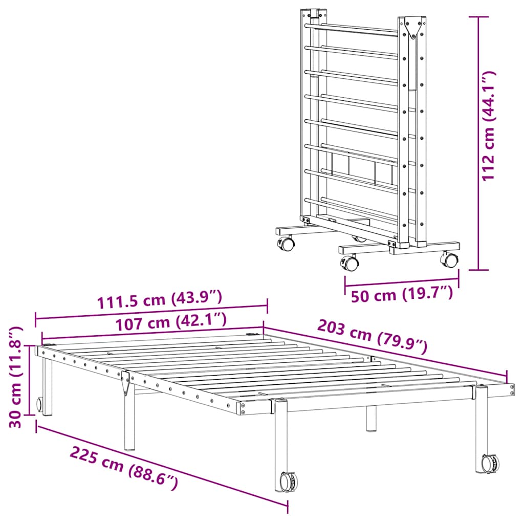 Bedframe zonder matras opvouwbaar 107x203 cm staal wit