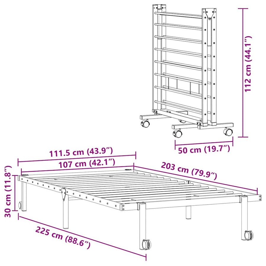 Bedframe zonder matras opvouwbaar 107x203 cm staal wit