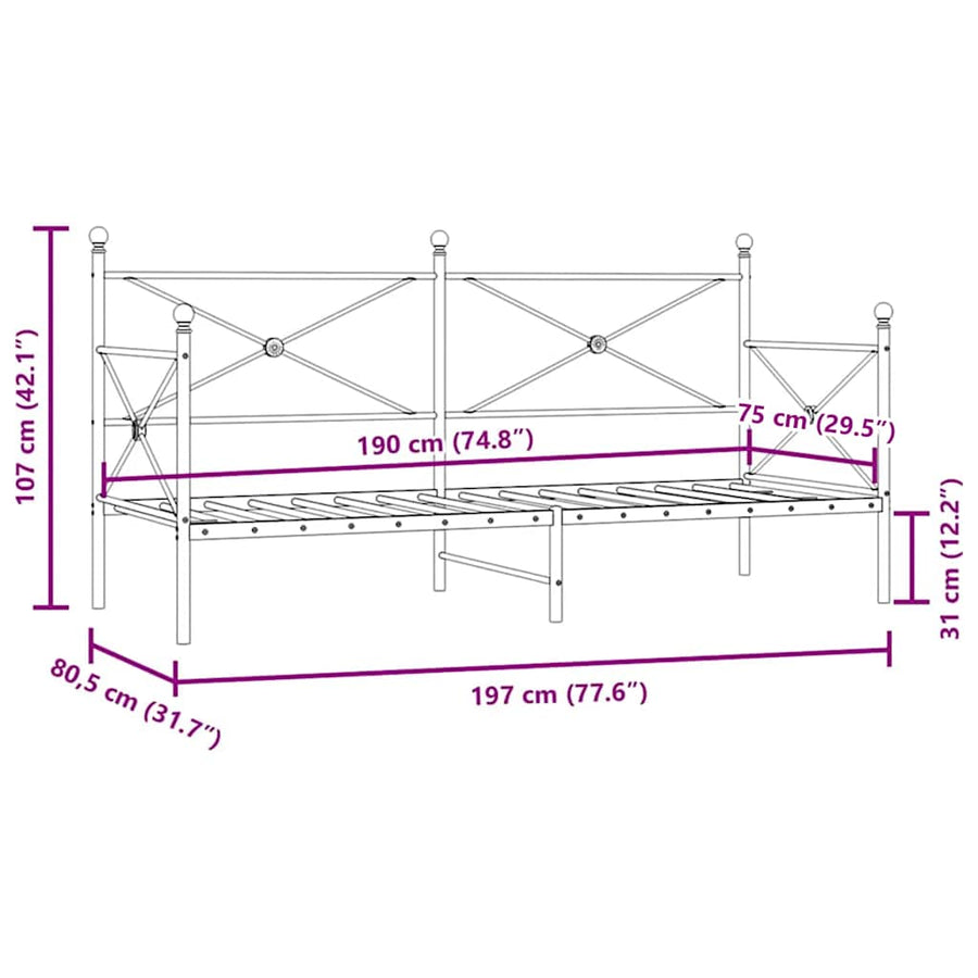 Slaapbank Zonder Matras Staal 75 x 190 cm