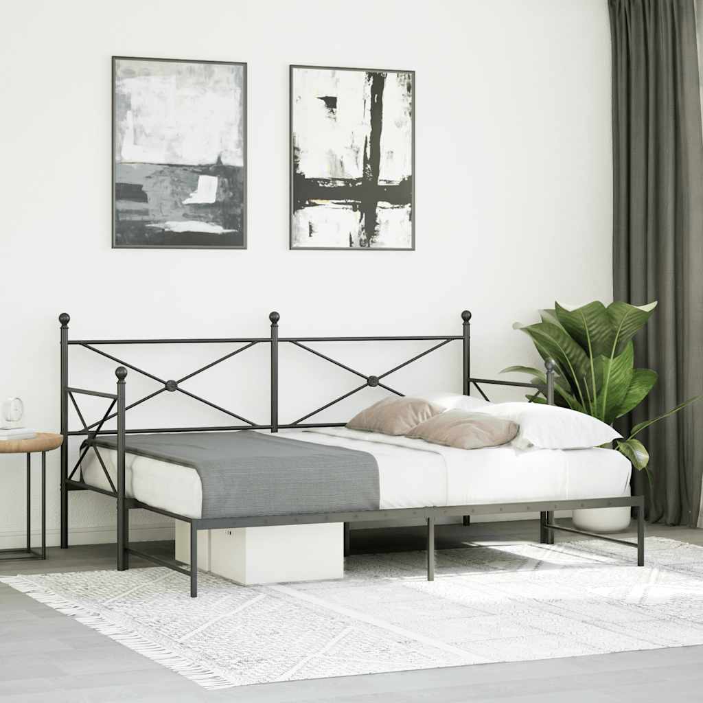 Slaapbank Zonder Matras 75X190Cm Staal 75 x 190 cm Zwart met onderschuifbed