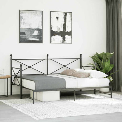 Slaapbank Zonder Matras 75X190Cm Staal 75 x 190 cm Zwart met onderschuifbed