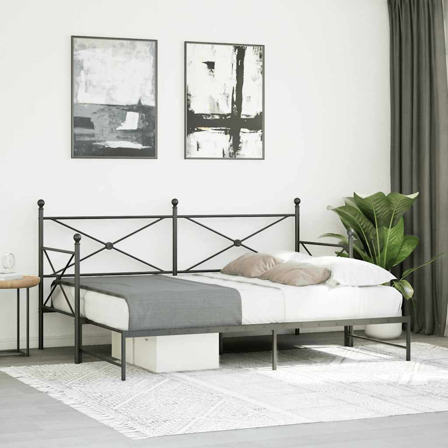 Slaapbank Zonder Matras 75X190Cm Staal 75 x 190 cm Zwart met onderschuifbed