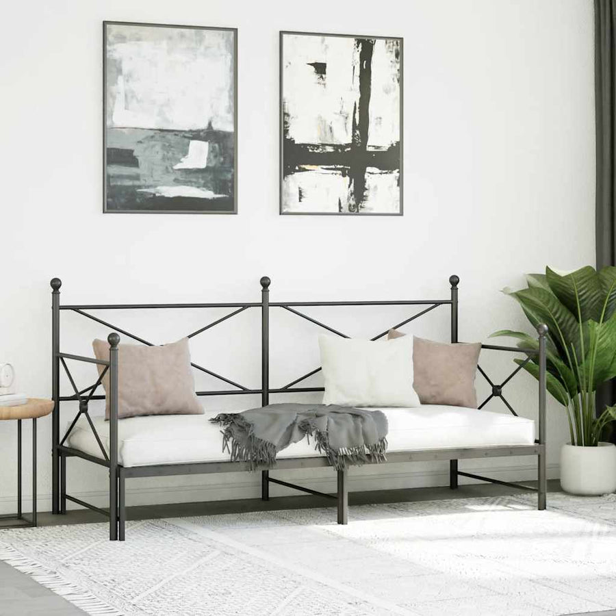 Slaapbank Zonder Matras 75X190Cm Staal 75 x 190 cm Zwart met onderschuifbed