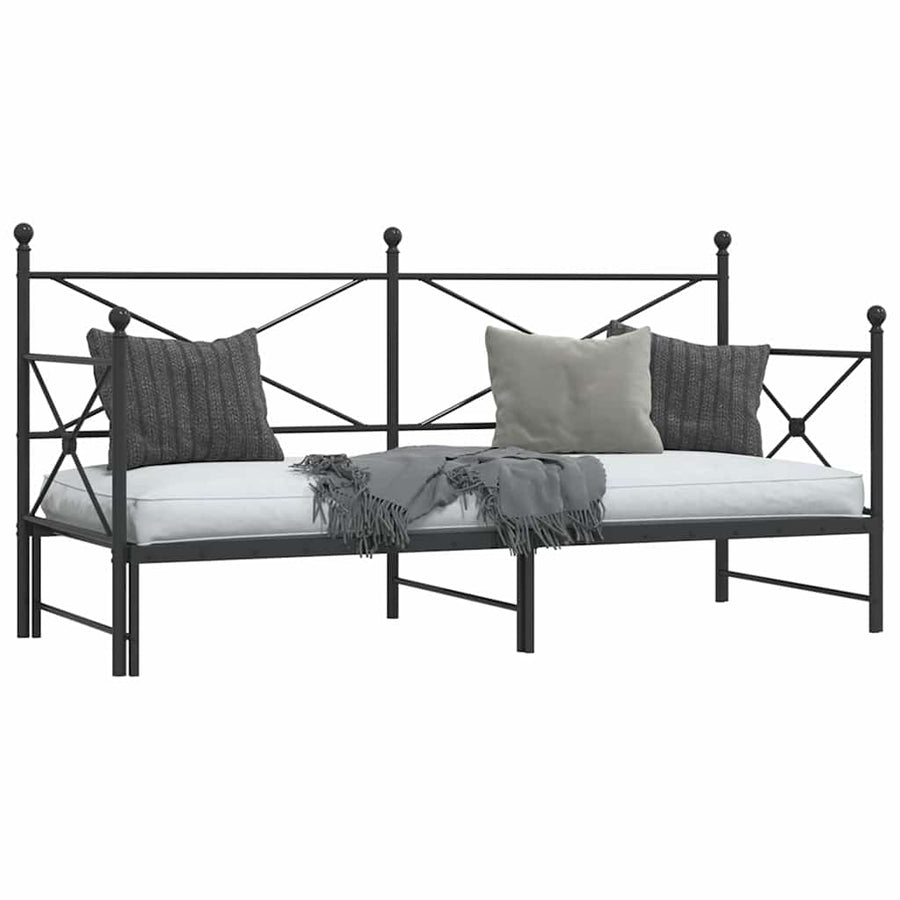 Slaapbank Zonder Matras 75X190Cm Staal 75 x 190 cm Zwart met onderschuifbed
