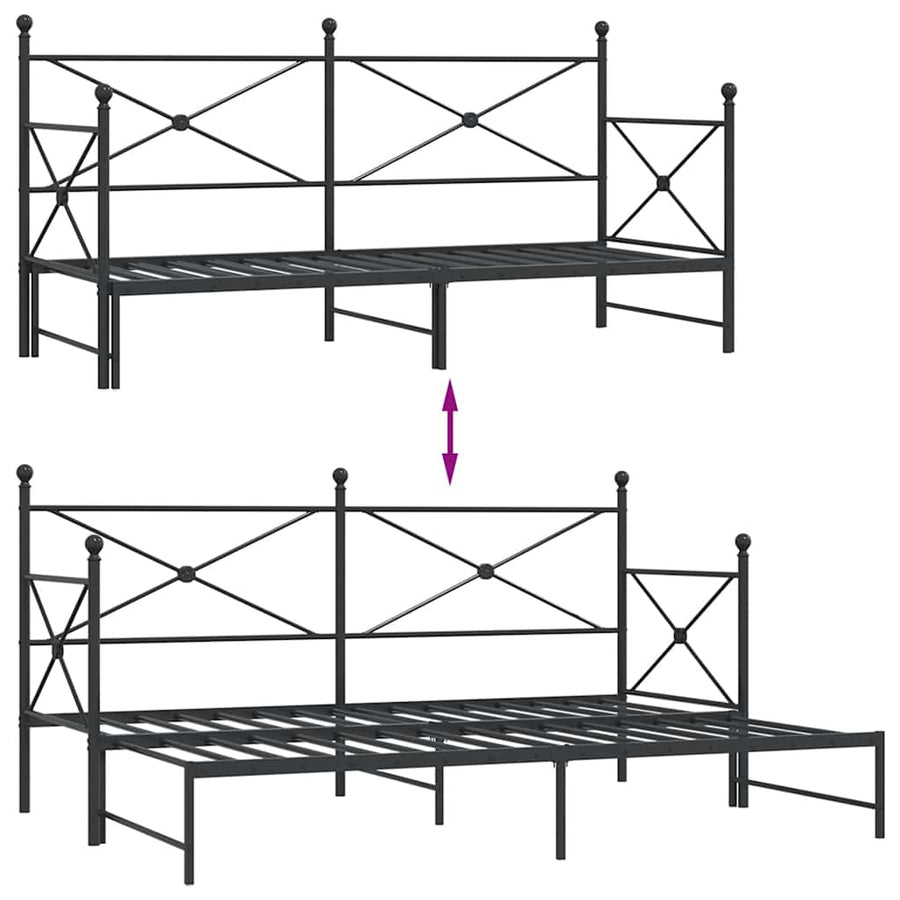Slaapbank Zonder Matras 75X190Cm Staal 75 x 190 cm Zwart met onderschuifbed