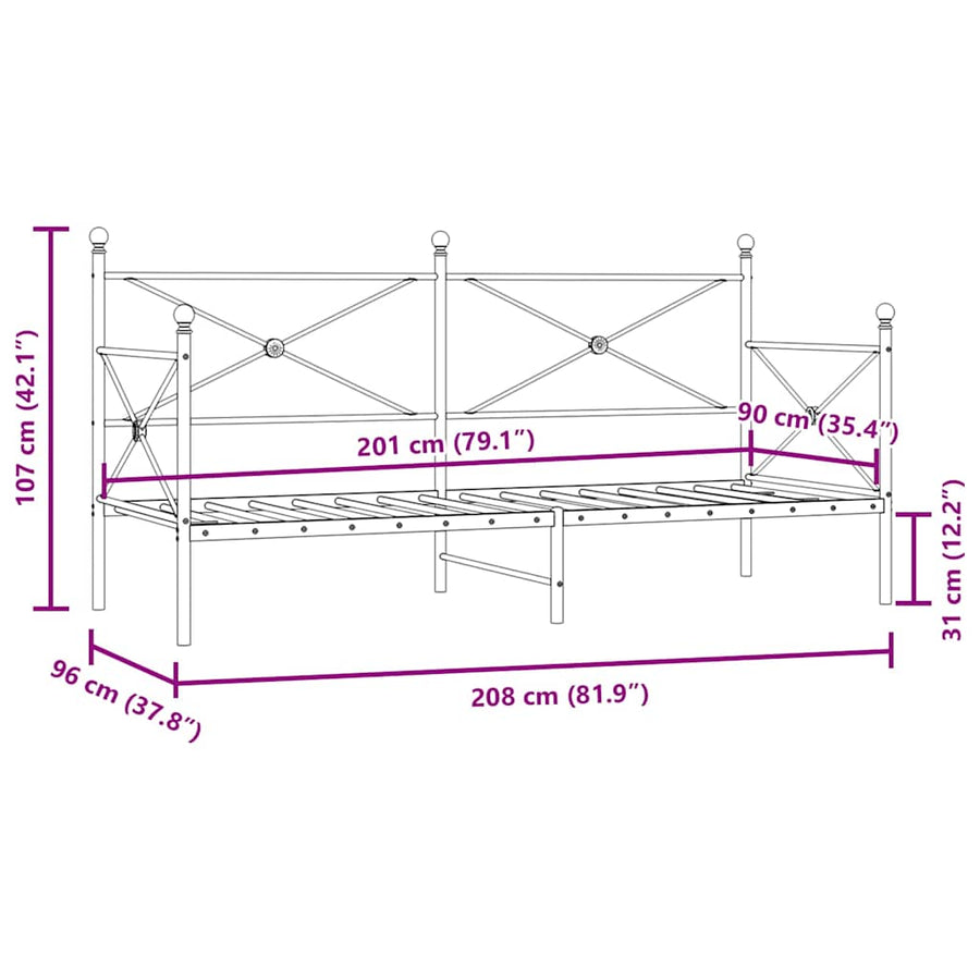 Slaapbank zonder matras 90x200 cm staal wit