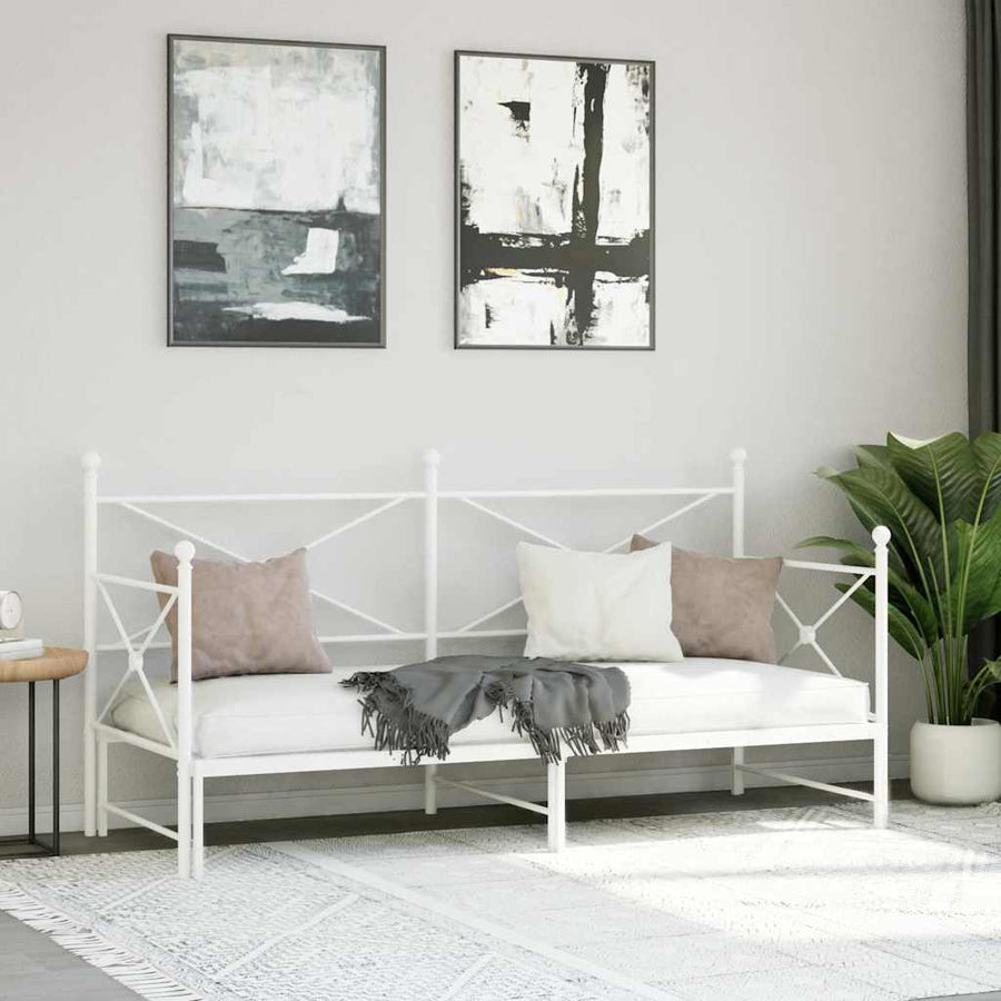 Slaapbank Zonder Matras Staal 75 x 190 cm Wit met onderschuifbed