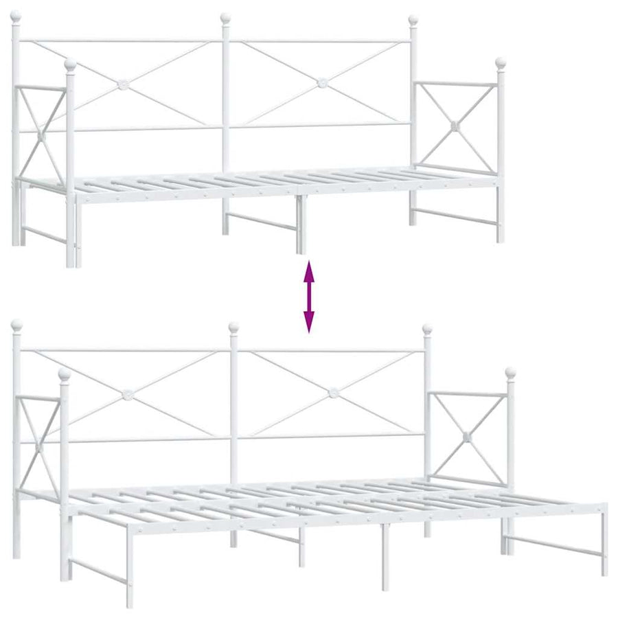Slaapbank Zonder Matras Staal 75 x 190 cm Wit met onderschuifbed