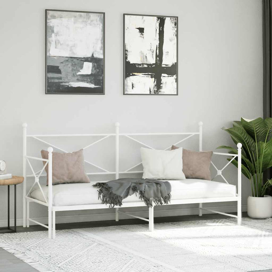 Slaapbank Zonder Matras Staal 80 x 200 cm Wit met onderschuifbed
