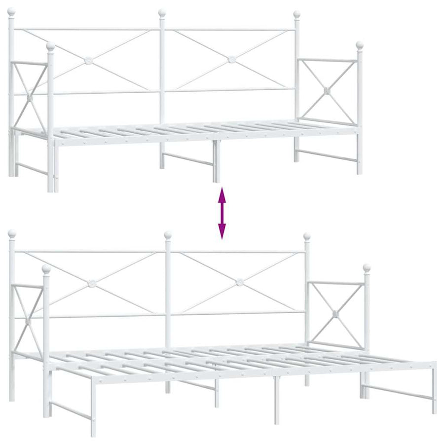 Slaapbank Zonder Matras Staal 80 x 200 cm Wit met onderschuifbed