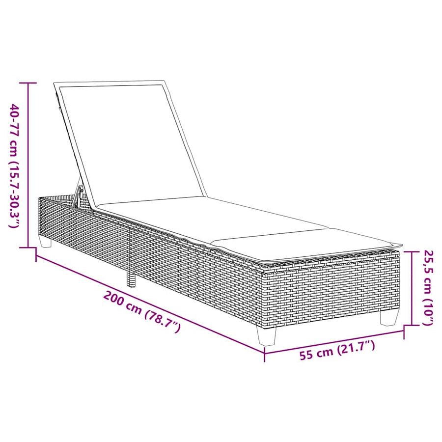Ligstoel Met Kussens 55X200X25,5Cm Polyrotan Grijs