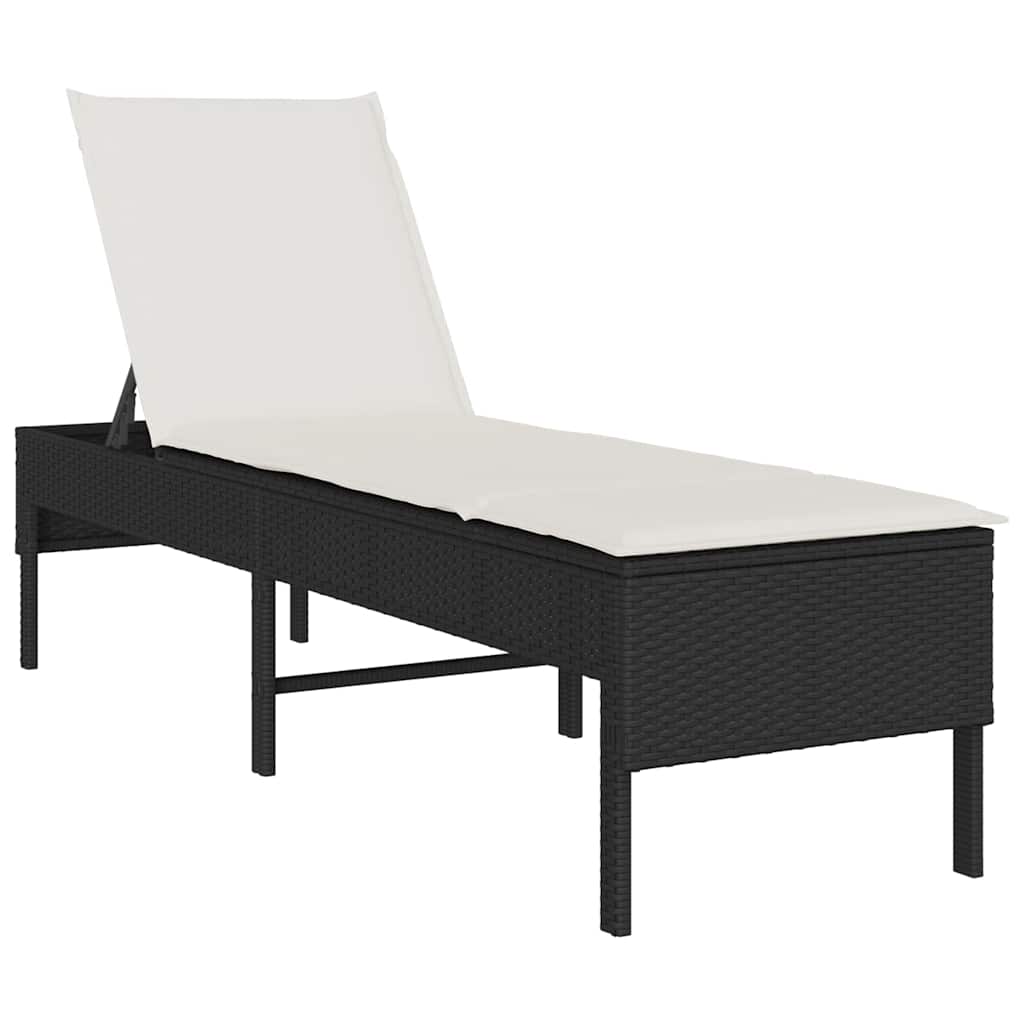 Ligstoel met kussen zwart 55x200x44cm polyrotan