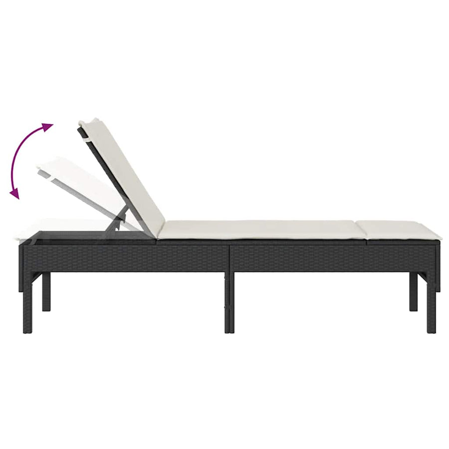 Ligstoel met kussen zwart 55x200x44cm polyrotan