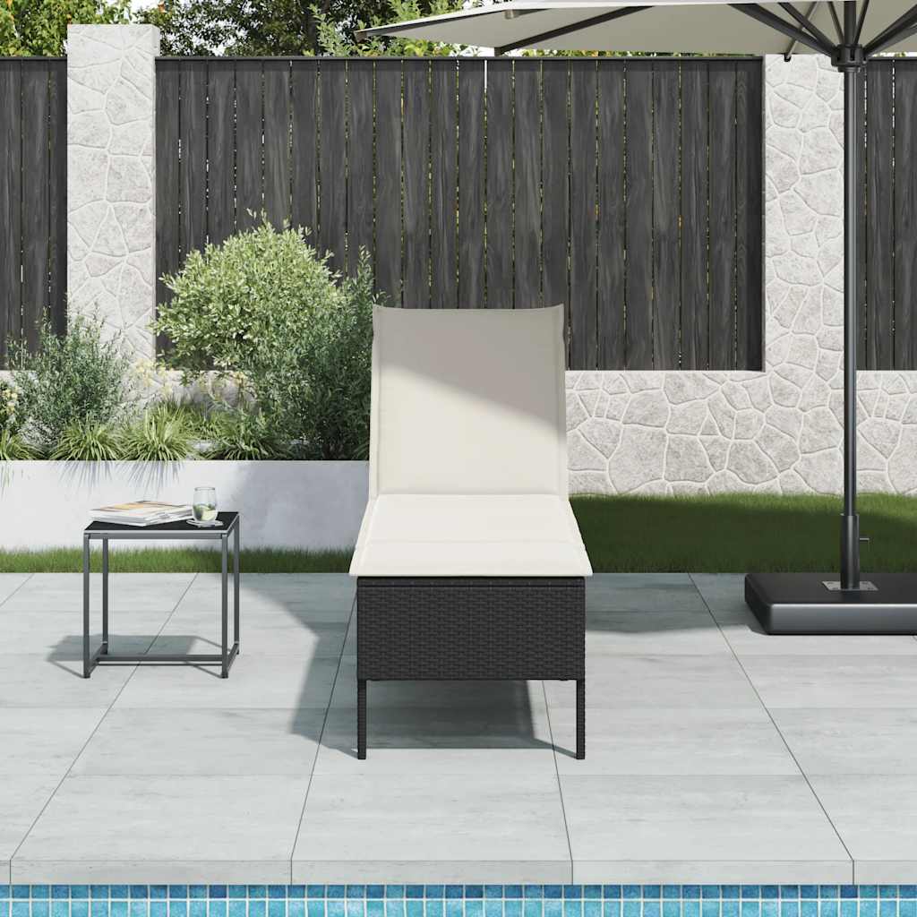 Ligstoel met kussen zwart 55x200x44cm polyrotan
