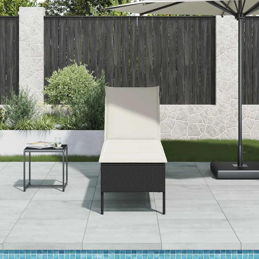 Ligstoel met kussen zwart 55x200x44cm polyrotan