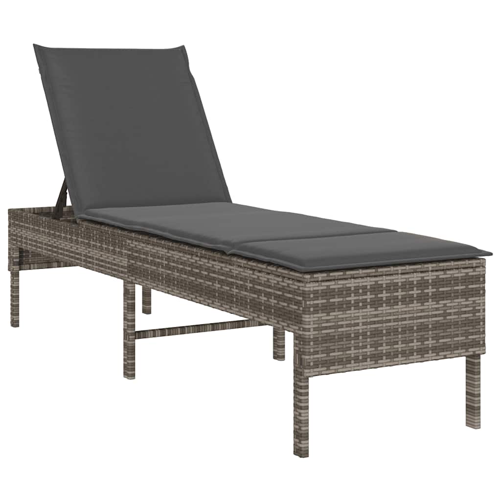 Ligstoel Met Kussen 55X200X44Cm Polyrotan Grijs