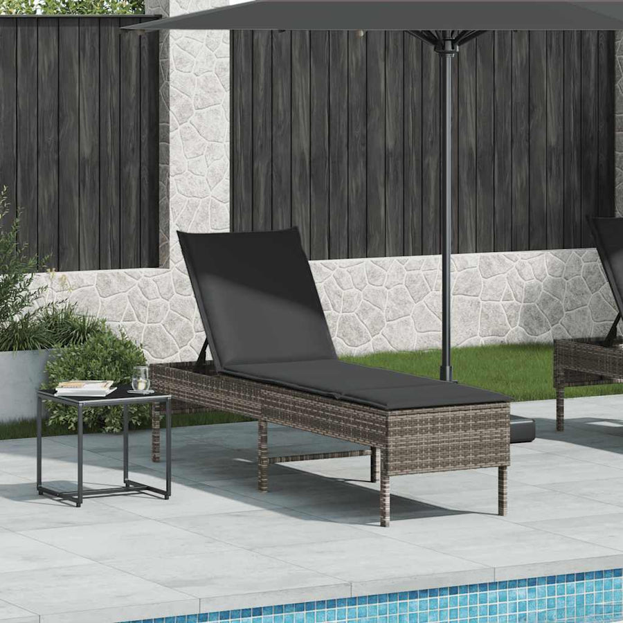 Ligstoel Met Kussen 55X200X44Cm Polyrotan Grijs