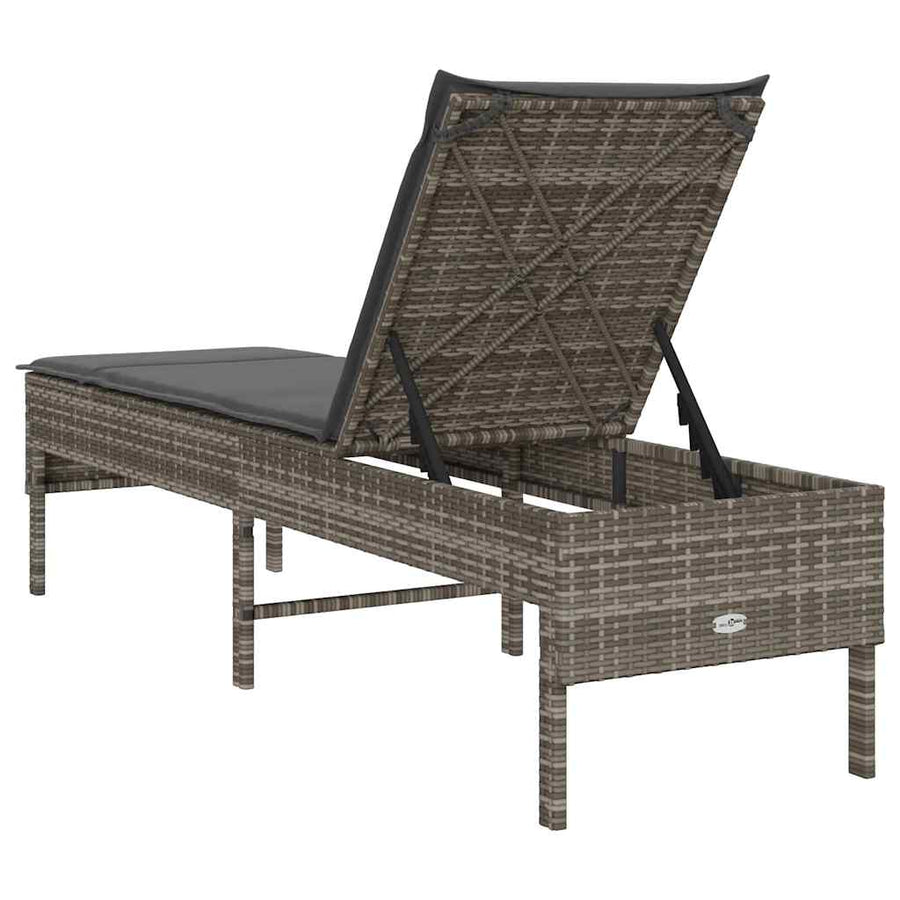 Ligstoel Met Kussen 55X200X44Cm Polyrotan Grijs