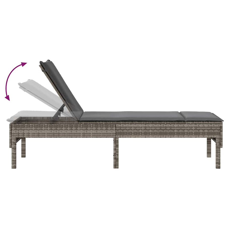 Ligstoel Met Kussen 55X200X44Cm Polyrotan Grijs