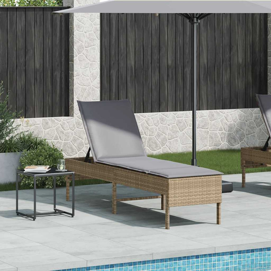 Ligstoel met kussen beige 55x200x44cm polyrotan
