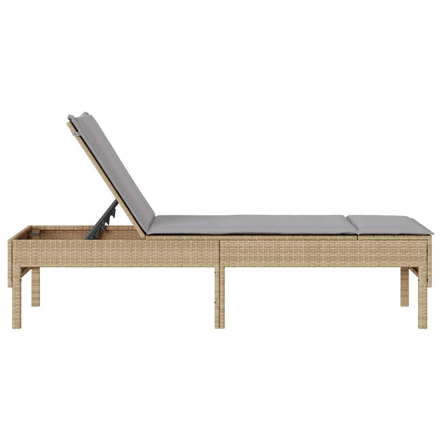 Ligstoel met kussen beige 55x200x44cm polyrotan