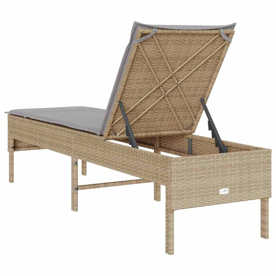 Ligstoel met kussen beige 55x200x44cm polyrotan