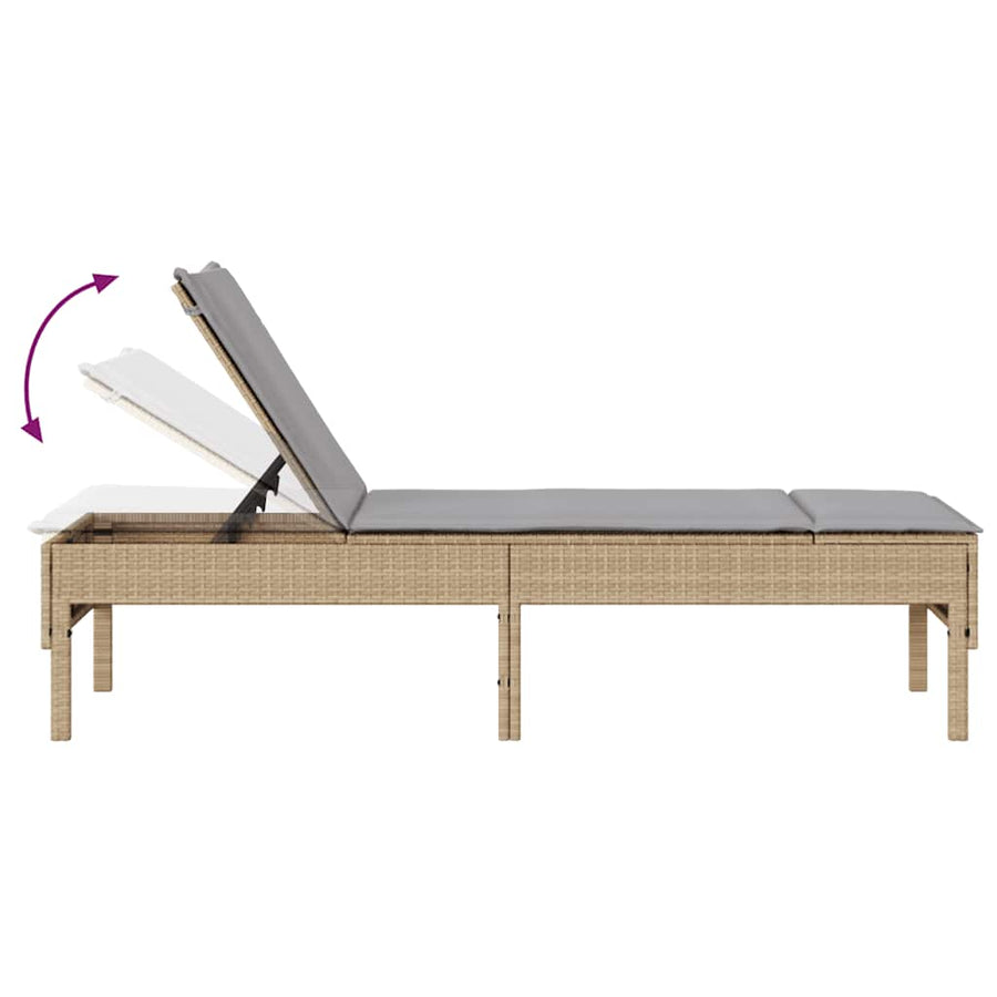 Ligstoel met kussen beige 55x200x44cm polyrotan