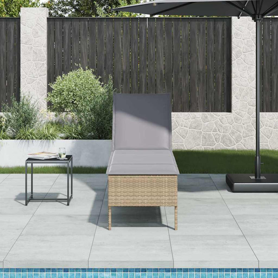 Ligstoel met kussen beige 55x200x44cm polyrotan