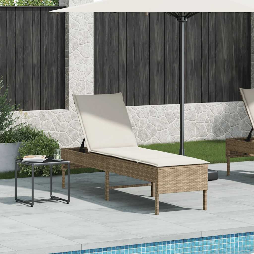 Ligstoel met kussen beige 55x200x44cm polyrotan